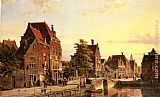 Figures by a Canal in a Dutch Town by Willem Koekkoek